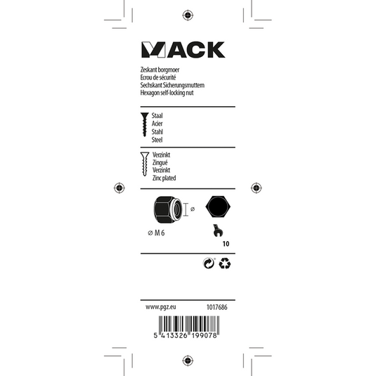 Mack 1017686 - zeskant borgmoer staal verzinkt 14 st m6 | 10 stuks