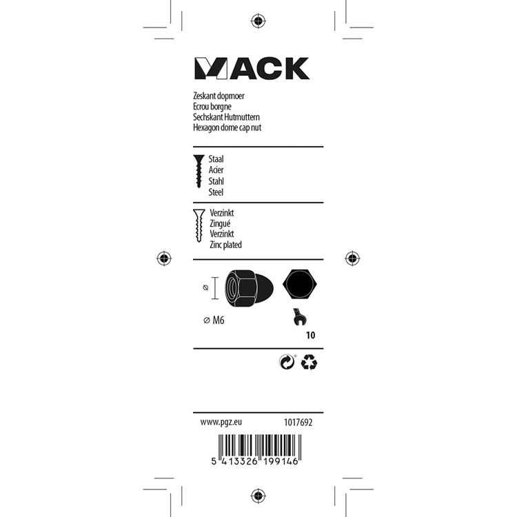 Load image into Gallery viewer, Mack 1017692 - zeskant dopmoer staal verzinkt7 st m6 | 10 stuks
