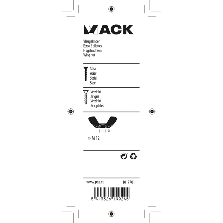Load image into Gallery viewer, Mack 1017701 - vleugelmoer staal verzinkt 2 st m12 | 5 stuks

