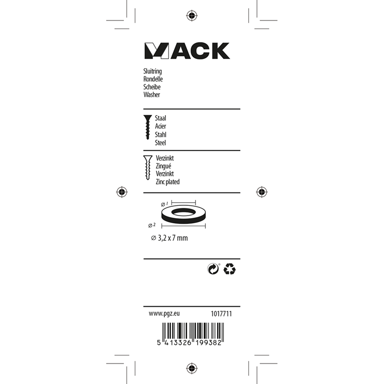 Load image into Gallery viewer, Mack 1017711 - sluitring staal verzinkt 70 st 3,2 x 7 mm | 10 stuks
