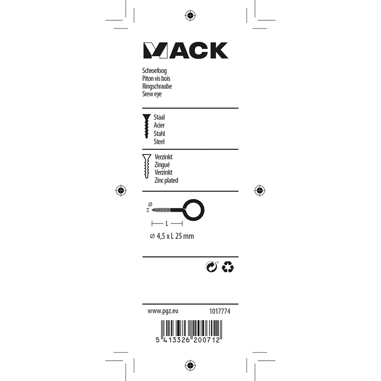 Load image into Gallery viewer, Mack 1017774 - schroefoog staal verzinkt 7 st 4,5 x 25 mm | 10 stuks
