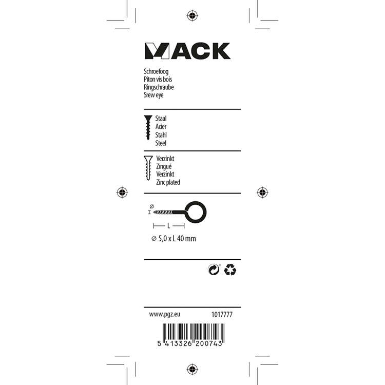 Load image into Gallery viewer, Mack 1017777 - schroefoog staal verzinkt 4 st 5,0 x 40 mm | 10 stuks
