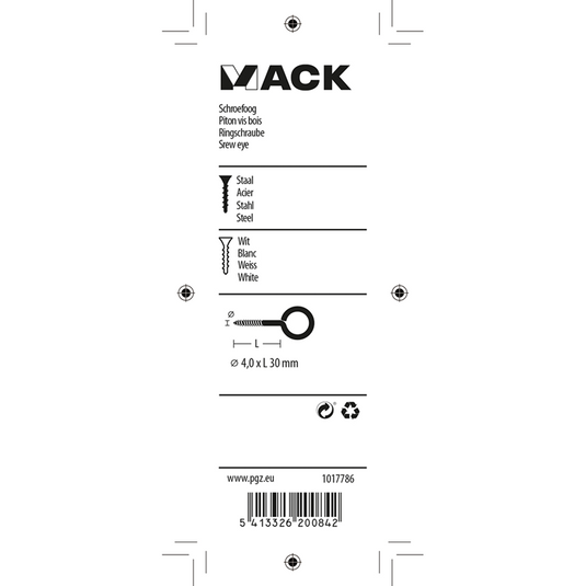 Mack 1017786 - schroefoog staal wit 4 st 4,0 x 30 mm | 10 stuks