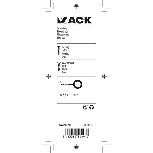 Mack 1019694 - schroefoog messing 3 st 3,5 x 20mm | 10 stuks