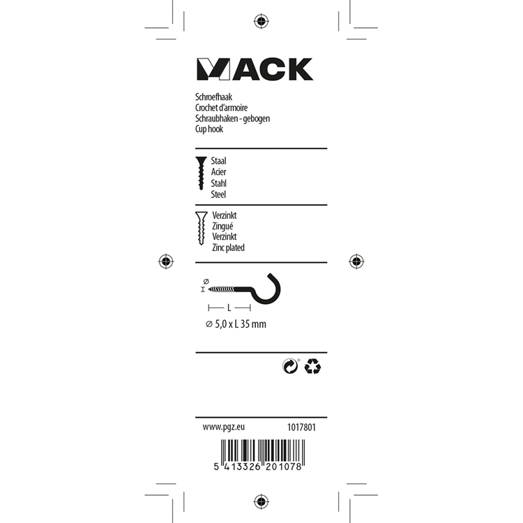Load image into Gallery viewer, Mack 1017801 - schroefhaak staal verzinkt 4st 5,0 x 35 mm | 10 stuks
