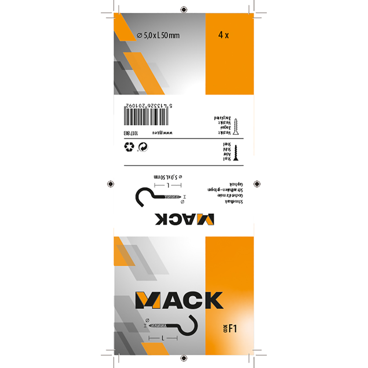 Load image into Gallery viewer, Mack 1017803 - schroefhaak staal verzinkt 4st 5,0 x 50 mm | 5 stuks
