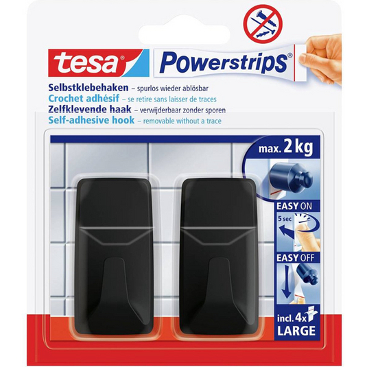 Tesa black hooks l powerstrips kleefhaak groot vierkant (b x h) 20 mm x 50 mm zwart inhoud: 2 stuk(s)