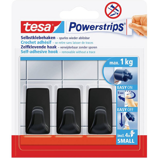 Tesa 1072302 - powerstrips rechth haken s 3stzwart, 1kg | 6 stuks
