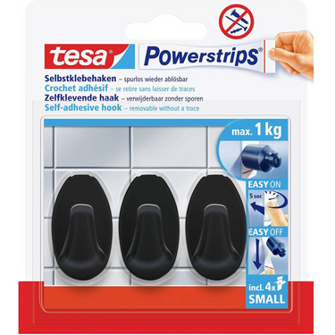 Tesa 1072301 - powerstrips ovaal haken s zwart, 1kg | 6 stuks