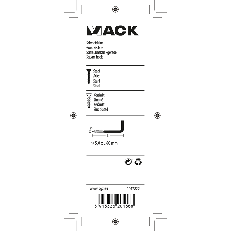 Load image into Gallery viewer, Mack 1017822 - schroefduim staal verzinkt 4st 5,0 x 60 mm | 10 stuks

