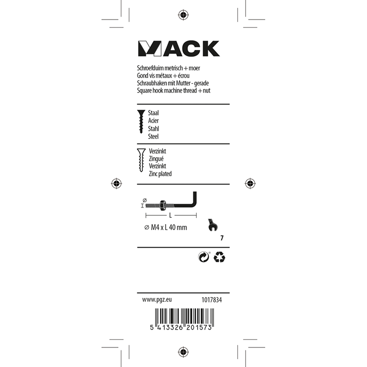 Load image into Gallery viewer, Mack 1017834 - schroefduim metrisch + moer staal 5 st m4 x 40 mm | 10 stuks
