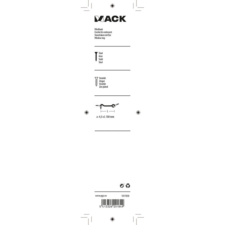 Load image into Gallery viewer, Mack 1017850 - windhaak staal verzinkt 2 st 4,5 x 100 mm | 5 stuks
