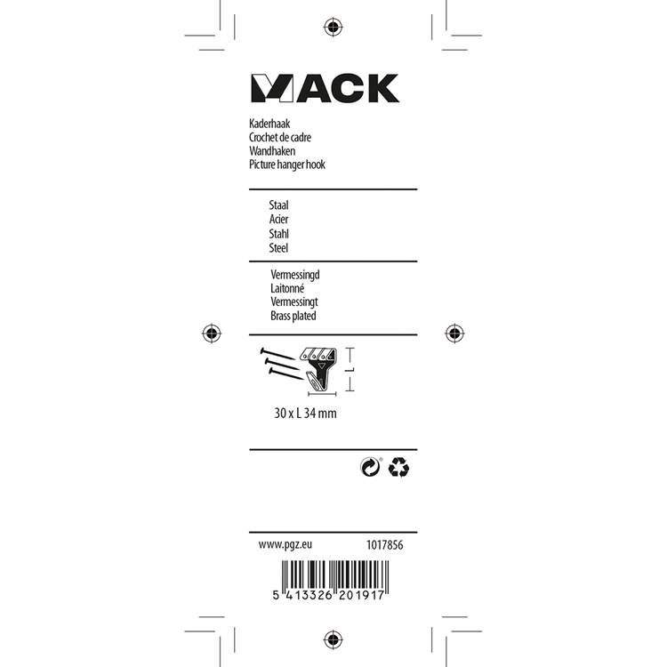 Load image into Gallery viewer, Mack 1017856 - kaderhaak staal vermessingd 4st 30 x 34 mm | 5 stuks
