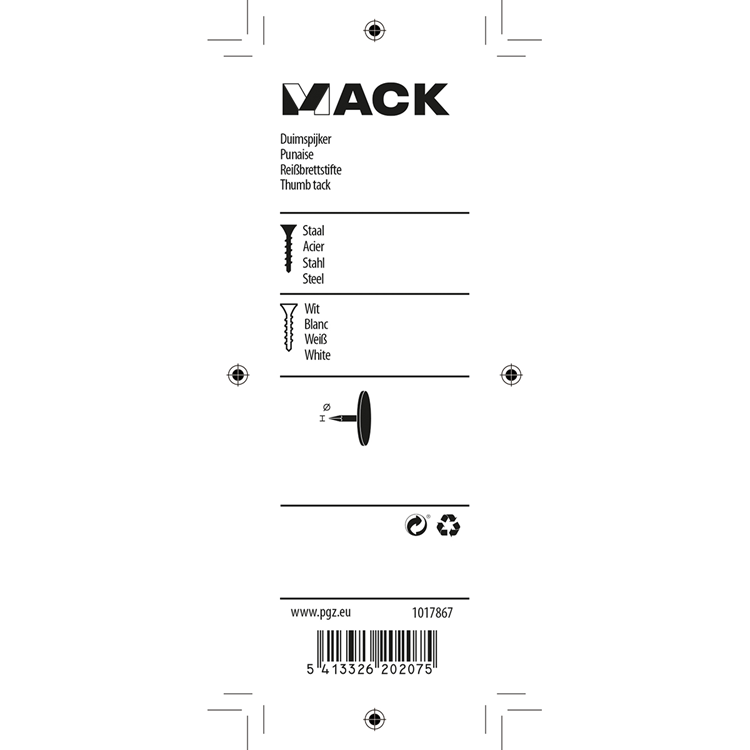 Load image into Gallery viewer, Mack 1017867 - duimspijker staal wit 60 st | 10 stuks
