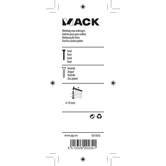 Mack 1017876 - werktuig voor zeilringen staal1 st 8 mm | 10 stuks