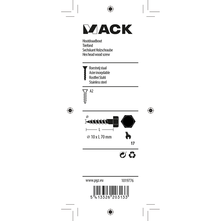 Load image into Gallery viewer, Mack 1019776 - houtdraadbout roestvrijstaal 2st 10 x 70 mm | 10 stuks

