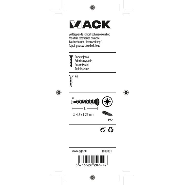 Load image into Gallery viewer, Mack 1019801 - zelftappende schroef bolvz.kopa2 8st 4,2 x 25 mm | 10 stuks
