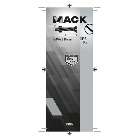 Mack 1019814 - metaalschroef verz. kop + moer rvs 5 st m6x20 | 10 stuks