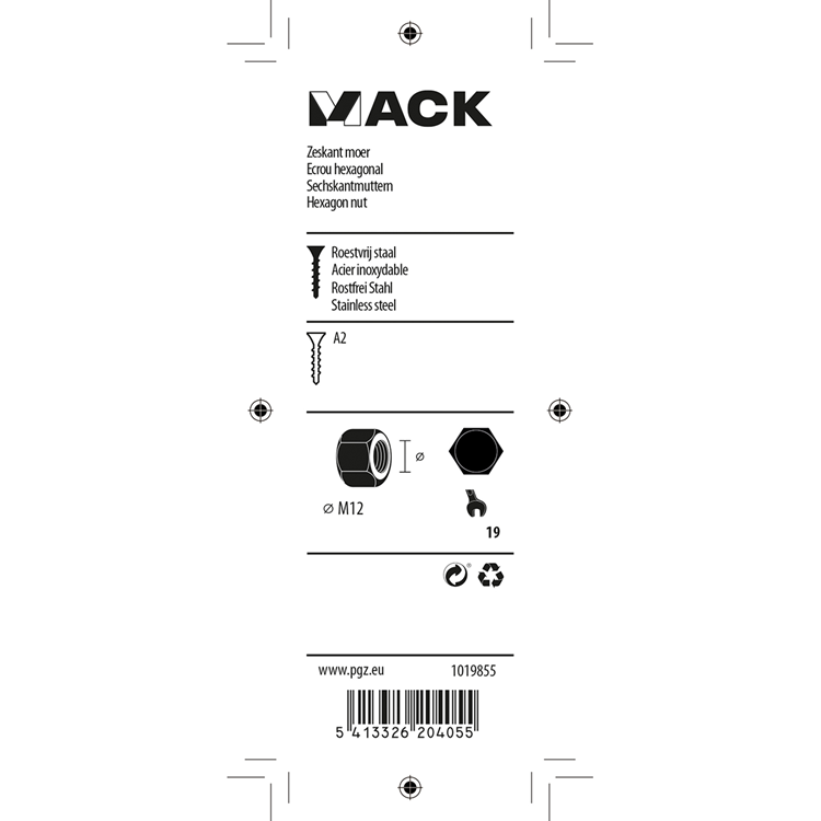 Load image into Gallery viewer, Mack 1019855 - zeskantmoer inox a2 2 st m12 | 10 stuks
