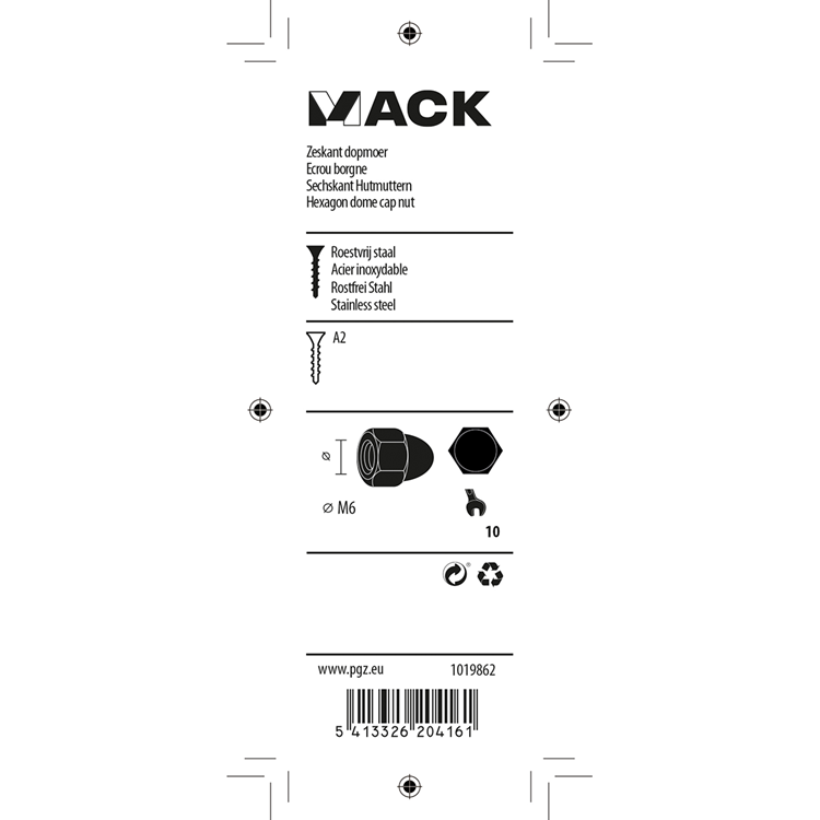 Load image into Gallery viewer, Mack 1019862 - zeskant dopmoer inox a2 4st m6 | 10 stuks

