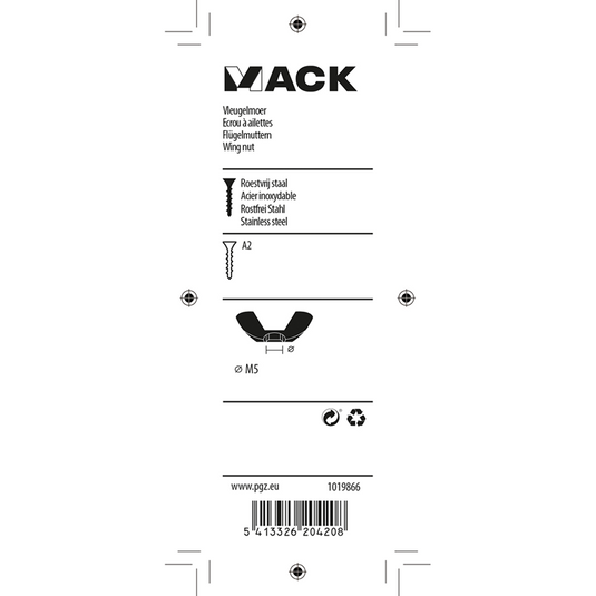 Mack 1019866 - vleugelmoer inox a2 4 st m5 | 10 stuks