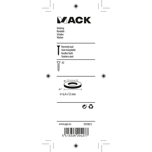 Mack 1019872 - sluitring inox a2 16 st m6 | 10 stuks