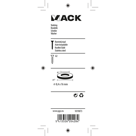 Mack 1019873 - sluitring inox a2 14 st m8 | 10 stuks