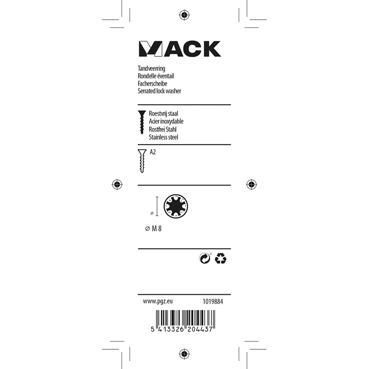 Load image into Gallery viewer, Mack 1019884 - tandveerring inox a2 8 st m8 | 10 stuks
