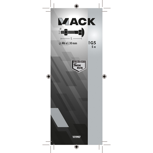 Mack 1019907 - houtbout + moer roestvrijstaal 5 st m6x30 mm | 10 stuks