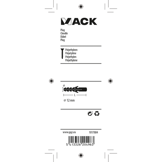 Mack 1017884 - plug polyethyleen 6 st 12 mm | 5 stuks