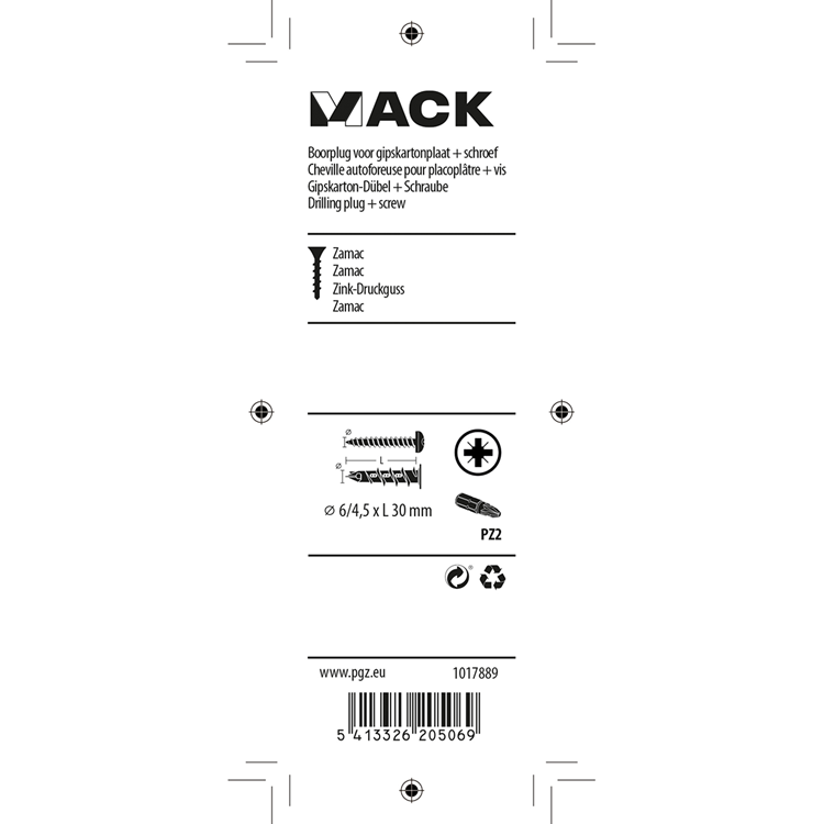 Load image into Gallery viewer, Mack 1017889 - boorplug vr gipskart.plt + schr.zamac 4st 6 x 38 mm | 10 stuks
