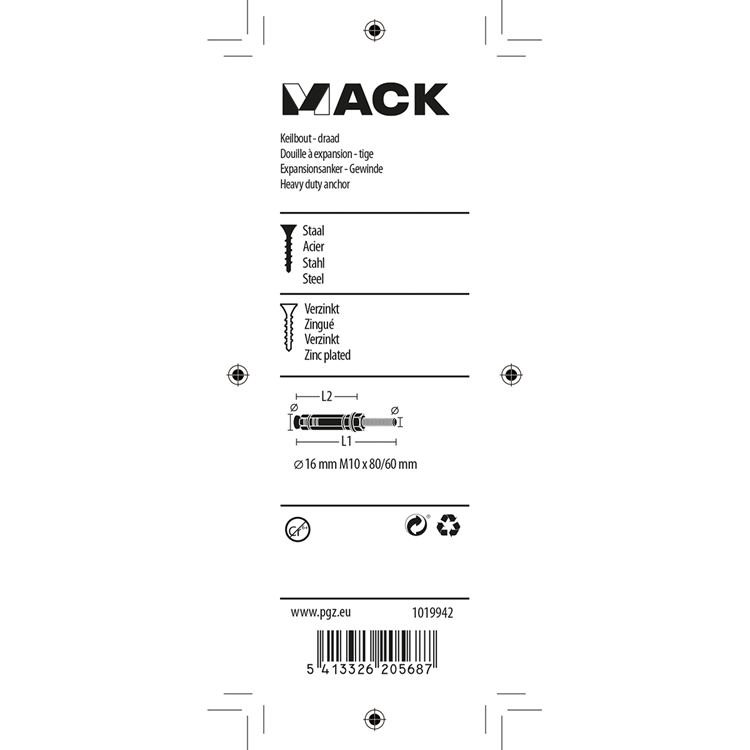 Load image into Gallery viewer, Mack 1019942 - keilbout met draadst. verzinkt2 st m10 x 80mm | 5 stuks
