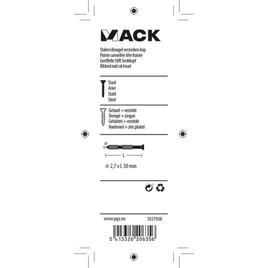 Mack 1017938 - stalen ribnagel vk st.gehard + verz 65st 2,7 x 30 mm | 5 stuks