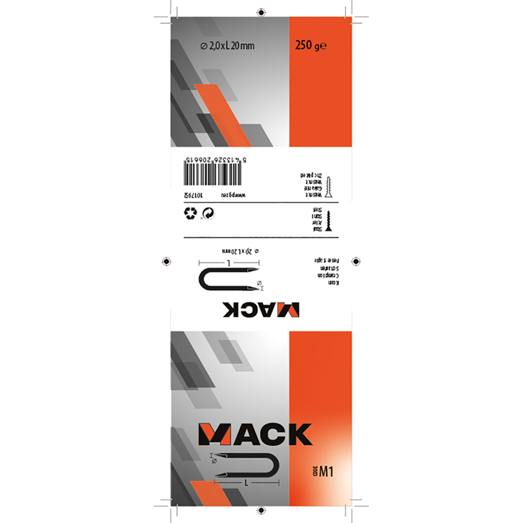 Load image into Gallery viewer, Mack 1017952 - kram staal verzinkt 250 gr 2,0 x 20 mm | 5 stuks
