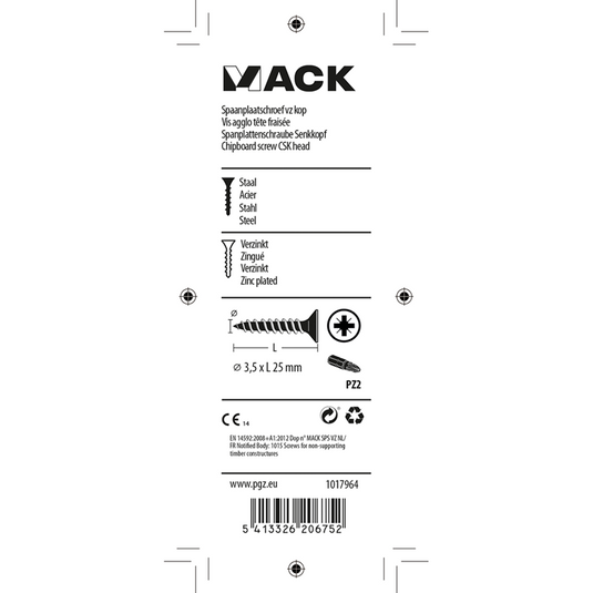 Mack 1017964 - spaanplaatschroef vz kop geelverz. 85st 3,5 x 25 mm | 5 stuks