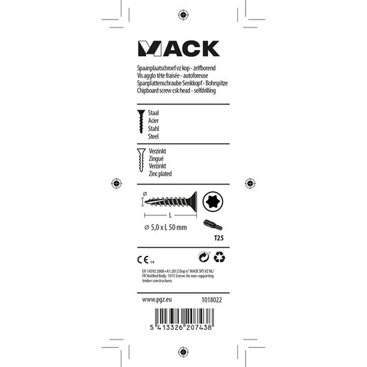 Mack 1018022 - spaanplschr.vzkop-zelfb. geelverz. 23 st 5,0 x 50 mm | 5 stuks