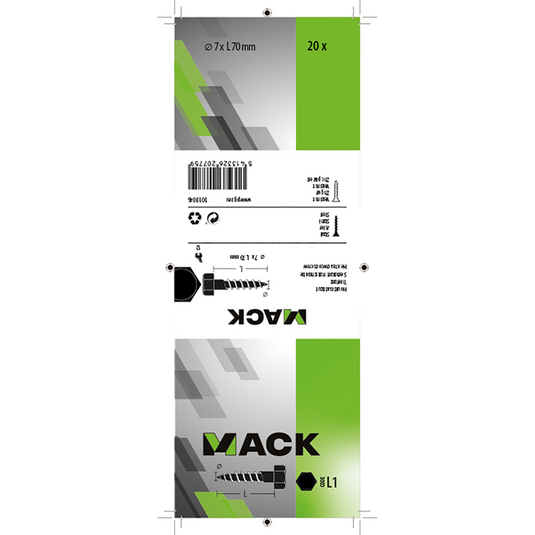 Mack 1018046 - houtdraadbout staal verzinkt 20 st 7 x 70 mm | 5 stuks