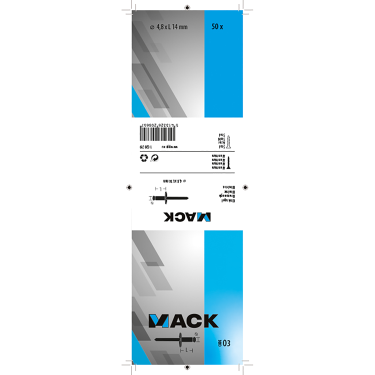 Load image into Gallery viewer, Mack 1020319 - 50 blindnieten alu brede kop 4,8x14mm | 3 stuks
