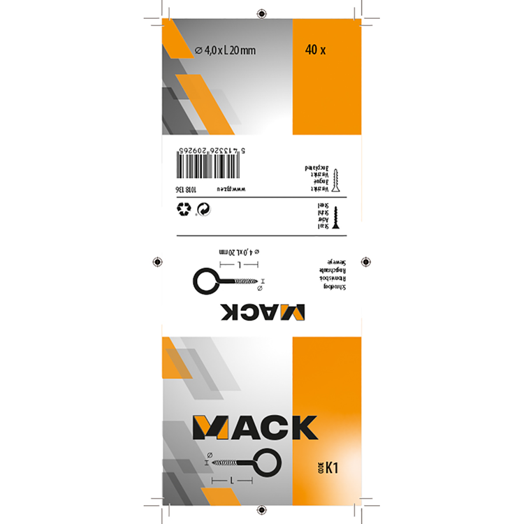 Load image into Gallery viewer, Mack 1018136 - schroefoog staal verzinkt 40st 4,0 x 20 mm | 5 stuks
