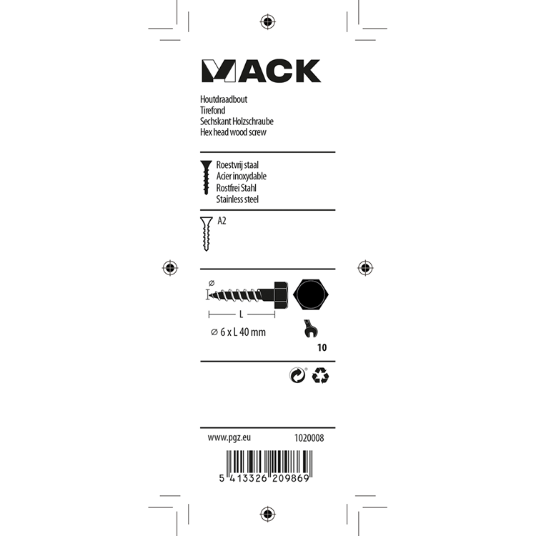 Load image into Gallery viewer, Mack 1020008 - houtdraadbout roestvrijstaal 14 st 6 x 40 mm | 5 stuks
