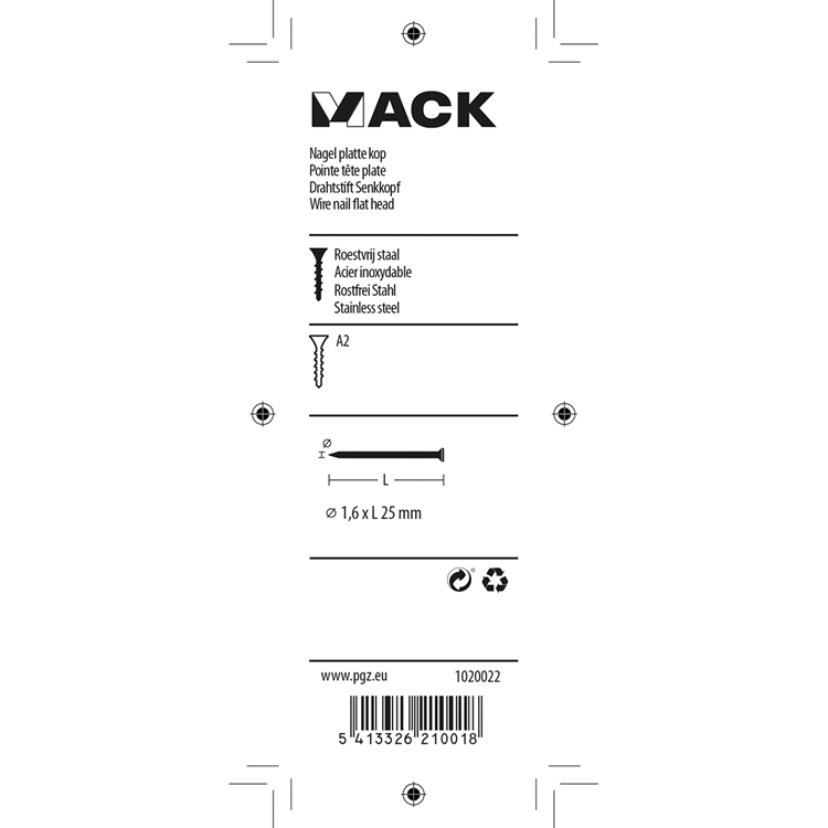 Load image into Gallery viewer, Mack 1020022 - nagel platte kop inox a2 85 st 1,6 x 25 mm | 5 stuks
