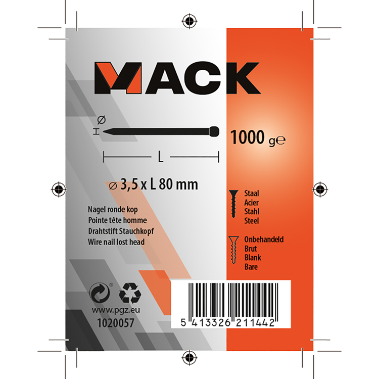 Load image into Gallery viewer, Mack 1020057 - nagel ronde kop 1000 gr 3,5 x 80 mm | 10 stuks

