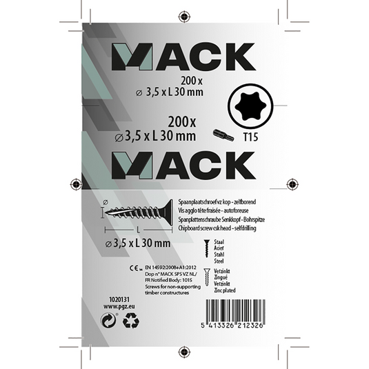 Mack 1020131 - spaanplaatschroef vz kp-zelfb.gvz 200st 3,5 x 30 mm | 5 stuks