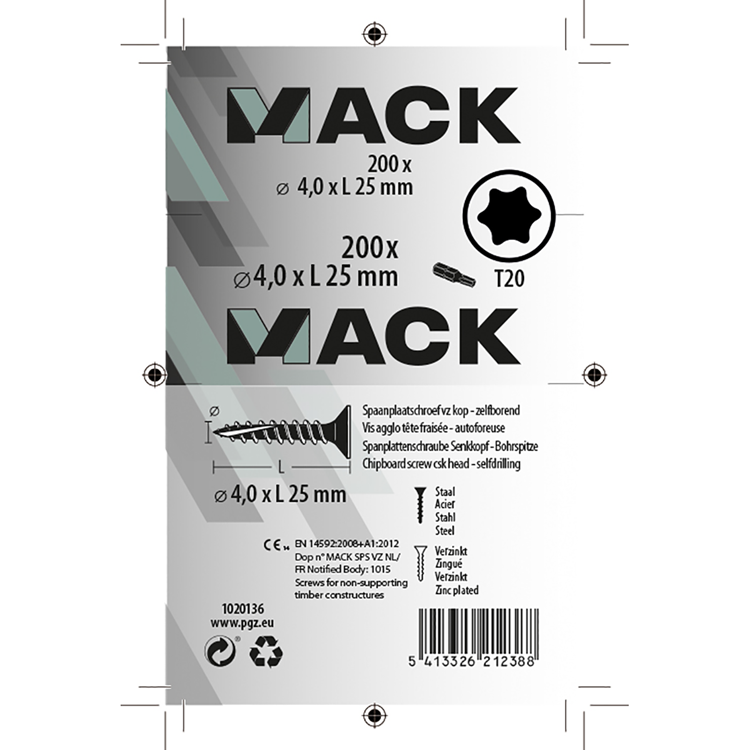 Load image into Gallery viewer, Mack 1020136 - spaanplaatschroef vz kp-zelfb.gvz 200st 4,0 x 25 mm | 5 stuks
