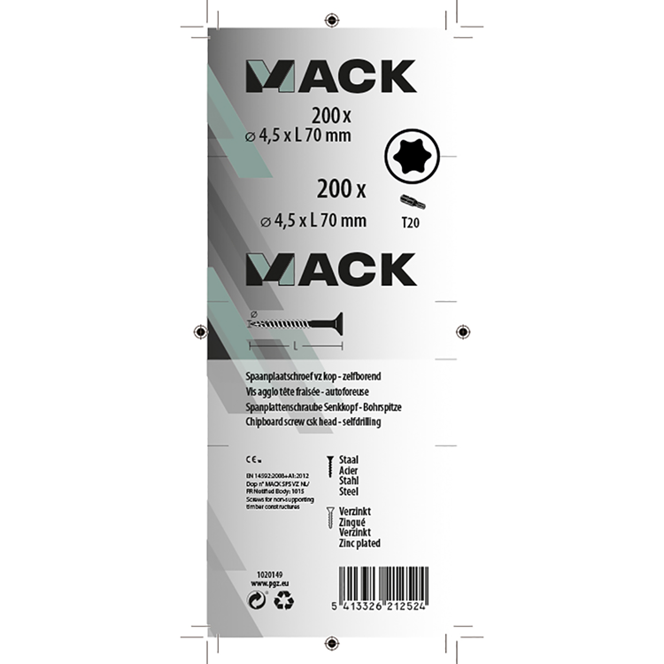 Load image into Gallery viewer, Mack 1020149 - spaanplaatschroef vz kp-zelfb.gvz 200st 4,5 x 70 mm | 2 stuks

