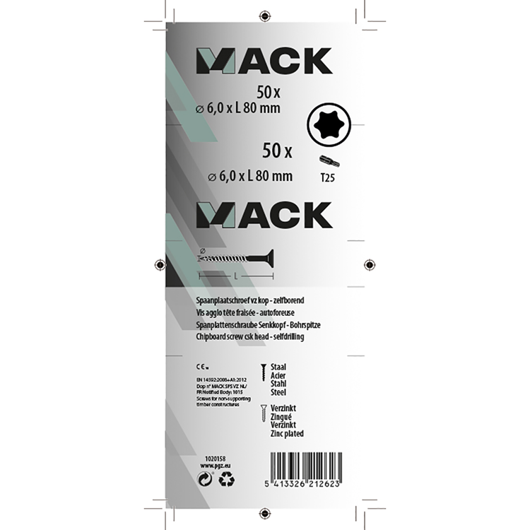 Load image into Gallery viewer, Mack 1020158 - spaanplaatschroef vz kp-zelfb.gvz 50 st 6,0 x 80 mm | 5 stuks
