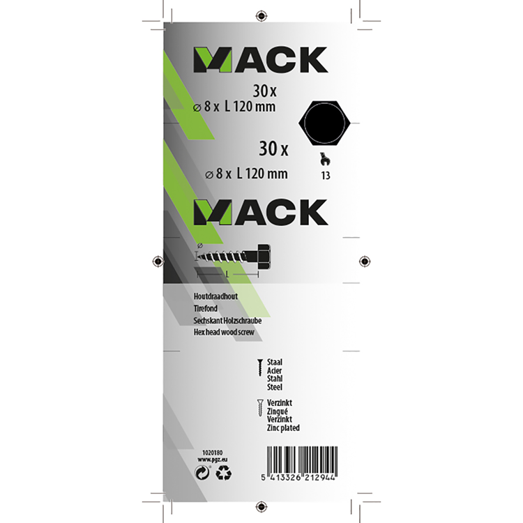 Load image into Gallery viewer, Mack 1020180 - houtdraadbout verzinkt 30 st 8 x 120 mm | 3 stuks
