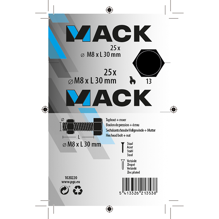Load image into Gallery viewer, Mack 1020220 - tapbout + moer verzinkt 25 st m8 x 30 mm | 5 stuks
