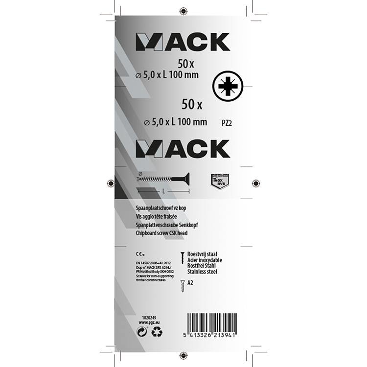 Load image into Gallery viewer, Mack 1020249 - spaanplaatschroef vz kop inox a2 50 st 5,0 x100 mm | 2 stuks
