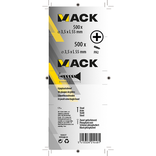 Mack 1020277 - gipsplaatschroef zwart gefosfat. 500 st 3,5 x 55 mm | 1 stuks